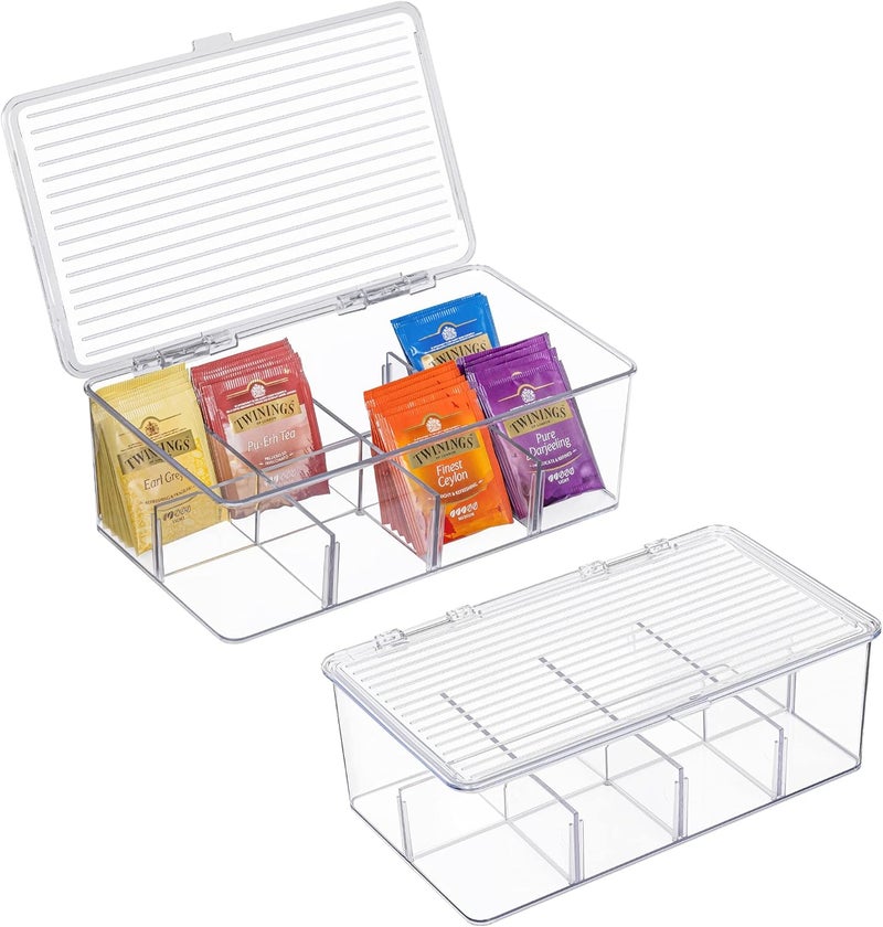 Excefore 2 Pack Stackable Tea Bag Organizer, Plastic Tea Storage Box for Kitchen Pantry Cabinets and Countertops, Holder for Tea Bags, Coffee, Sugar Packets, Small Packets - Image 2