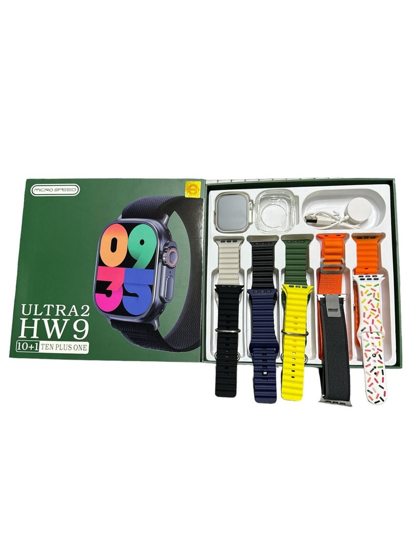 micro speed - Smart Watch HW9 Ultra 2 10+1 With Health Fitness Tracker Sport Watch  Supports 10 addition Wrist Strap 49MM-Green - Image 1