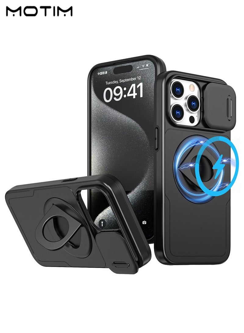 Motim iPhone 16 Pro/16 Pro Max Magnetic Case with Slide Camera Cover, 360° Invisible Stand, Sturdy & Versatile Stand, Anti-Scratch, Drop Protection Heavy Duty Protective Kickstand  - Image 1