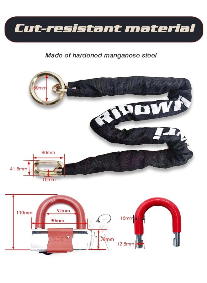 Ribowri Heavy Duty Motorcycle Chain Lock, 3ft 10mm Thick Cut Resistant Security Chain with 16mm U-Lock & 3 Keys, Anti Theft Bike Lock for Motorcycles, Bicycles, Generators, Gates(3FT) - Image 2