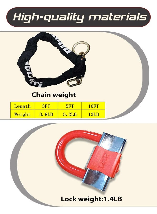 Ribowri Heavy Duty Motorcycle Chain Lock, 3ft 10mm Thick Cut Resistant Security Chain with 16mm U-Lock & 3 Keys, Anti Theft Bike Lock for Motorcycles, Bicycles, Generators, Gates(3FT) - Image 3