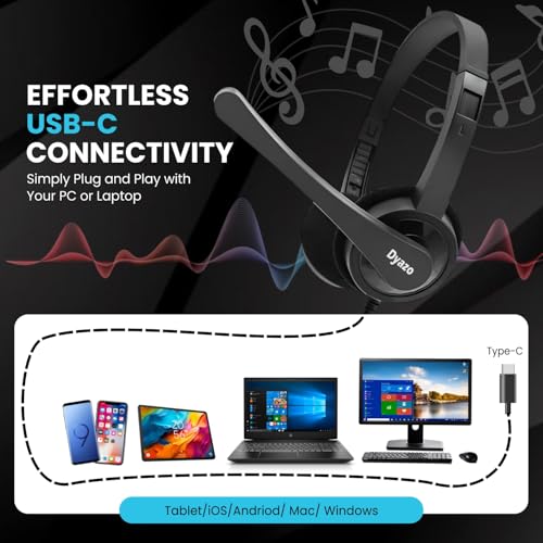 Dyazo Type C Wired Headphones with Mic | Lightweight On Ear Headset Compatible for PC, Mobile Phones, Laptop & MacBook | Comfortable Fit | Ideal for Office, Calls & Online Meetings (Black) - Image 3