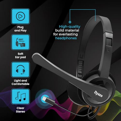 Dyazo Type C Wired Headphones with Mic | Lightweight On Ear Headset Compatible for PC, Mobile Phones, Laptop & MacBook | Comfortable Fit | Ideal for Office, Calls & Online Meetings (Black) - Image 4