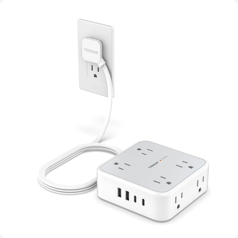 TESSAN Surge Protector Power Strip, 5 FT Extension Cord with Multiple Outlets Flat Plug, 4 USB (2 USB C) and 8 AC Outlets, 900 Joules Protection, Wall Mount Charging Station for Home, Office, Dorm - Image 1
