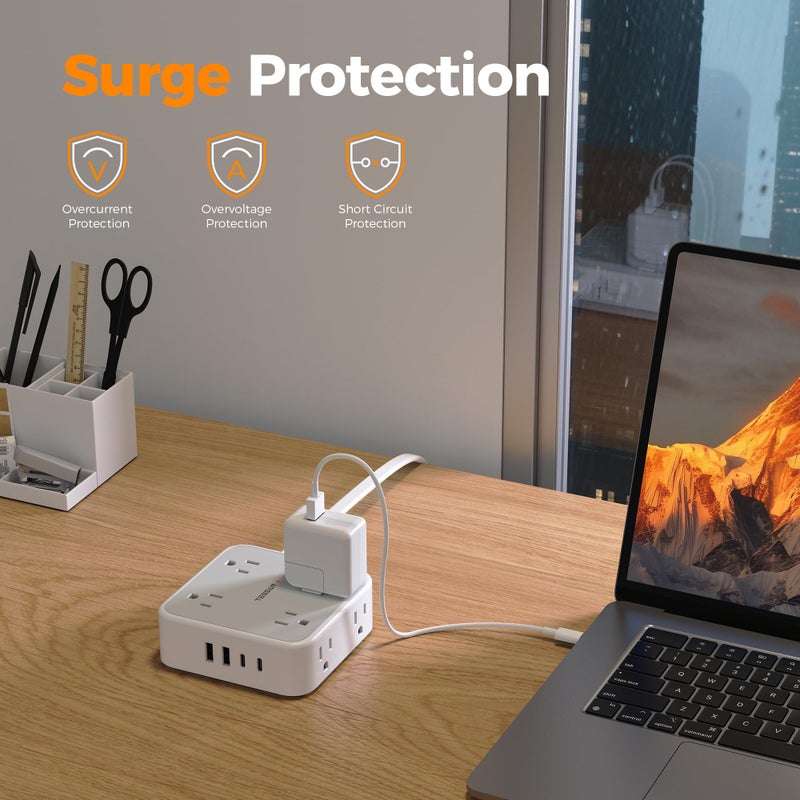 TESSAN Surge Protector Power Strip, 5 FT Extension Cord with Multiple Outlets Flat Plug, 4 USB (2 USB C) and 8 AC Outlets, 900 Joules Protection, Wall Mount Charging Station for Home, Office, Dorm - Image 5
