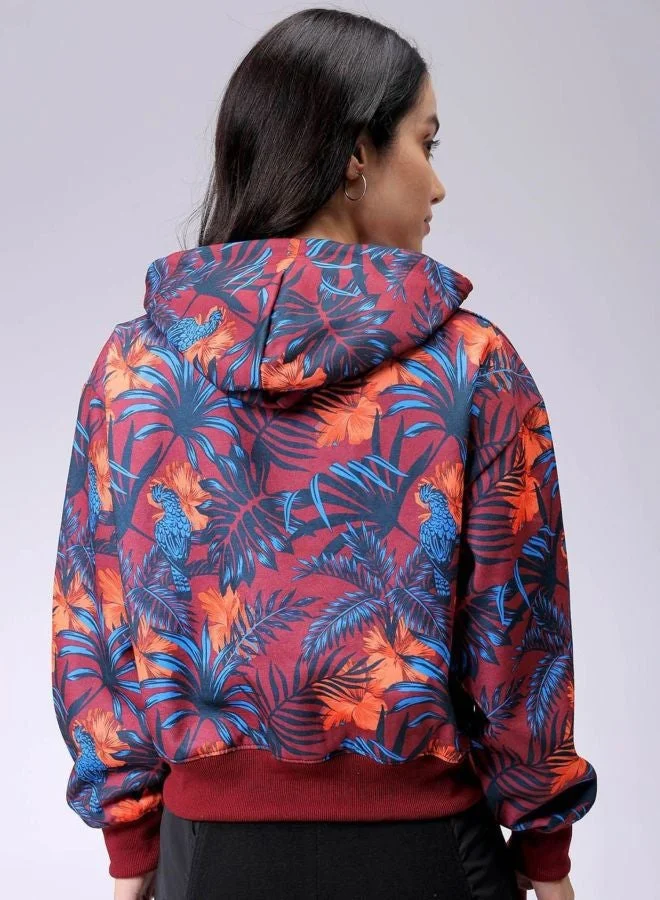 Freehand  Women Relaxed Fit Floral Printed Hooded Neck Long Sleeve Hooded Sweatshirt for Women | Best Price UAE