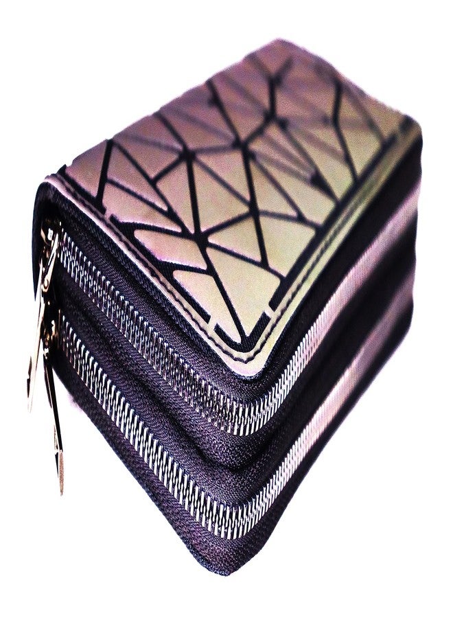 ANESHA Holographic Wallet for Women | Wallet for Girls | Zipper Wallets Credit Card Holder Double Zipper Pack of 1 (8 x 4 x 2 Inches) - Image 1