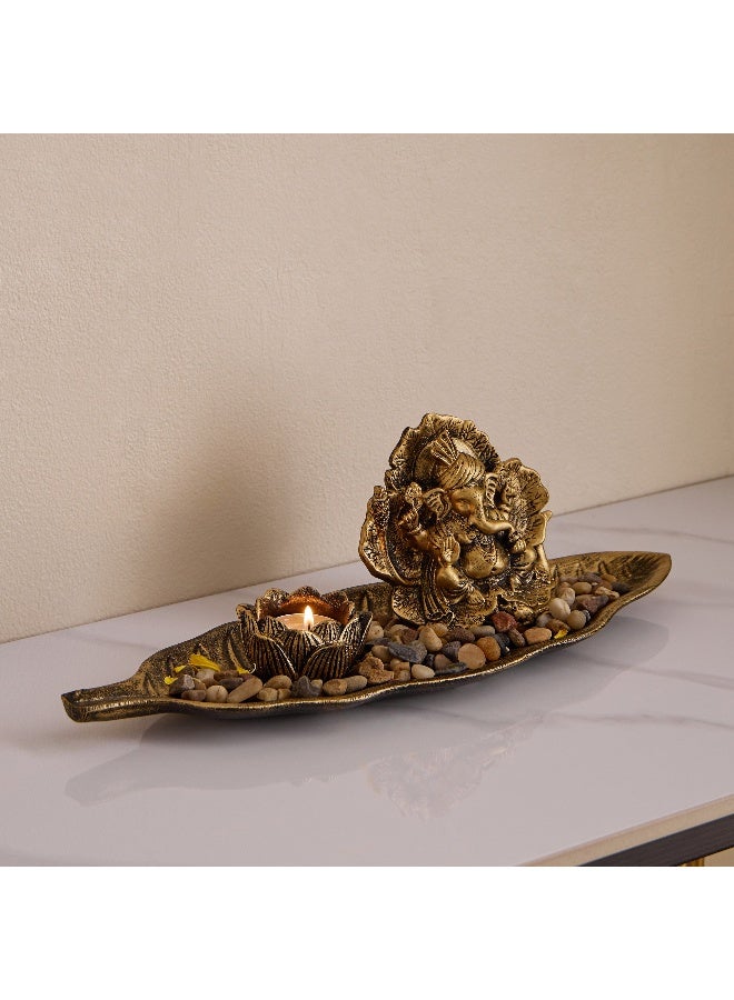 Home Box Divinity Glacier Polyresin Ganesha Statue with MDF Base Tray - 38x13.5x11.5 cm - Image 1