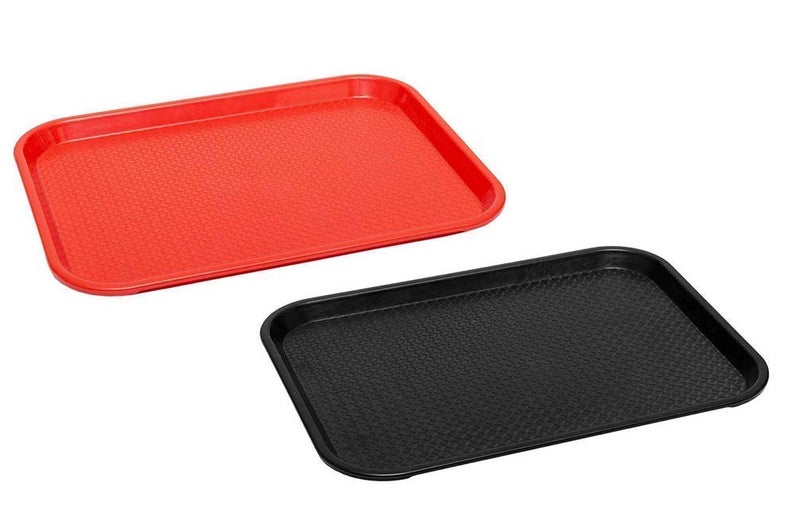 Urmila Plastic® Serving Tray Platter Rectangular Shape Plastic Trays Home Kitchen 11x14 Inches Set of 2 (Black & Red) - Image 1