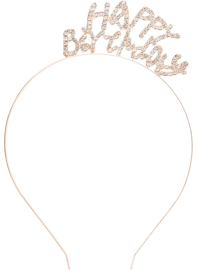 Ondder - Ondder Rose Gold Happy Birthday Headband for Women Shiny Happy Birthday Crown Tiara for Girls Birthday Girl Headband Rhinestone Happy Birthday Tiara Headband for Birthday Partty Decorations - Image 1