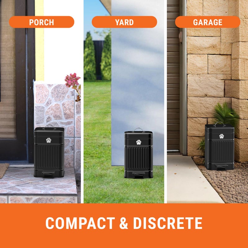 Pupzle Small Dog Poop Trash Can Outside, 1.3 Gal Metal Dog Waste Trash Can, Small Poop Bucket Outdoor with Lid, Poo Container Bin Waterproof Backyard Odor Control, 30 Bags (Black) - Image 4