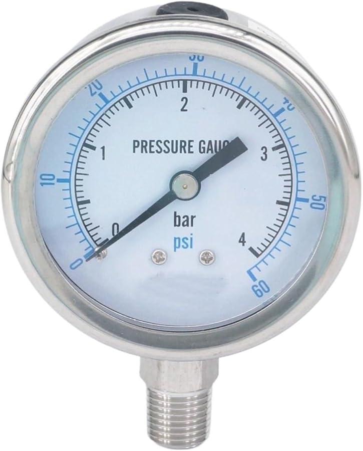 مقياس ضغط من الفولاذ المقاوم للصدأ 304 بقرص 60 مم، مدى 0-4 بار/رطل لكل بوصة مربعة، وصلة ذكر NPT، مخصص للبخار والتخمير والهواء المضغوط - Image 1