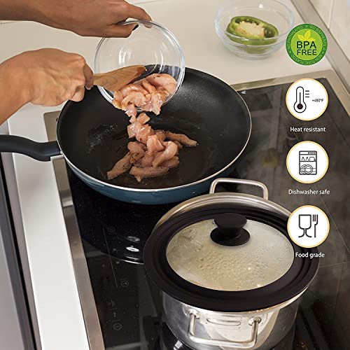 EZYHOME Universal Pot Lid - Cast Iron Frying Pan Cover - 8 Inch Skillet - Tempered Glass, Silicone Rim Cool Touch Handle, Steam Vent Dishwasher Safe Multi-sized (20/22/24 cm) - Image 5
