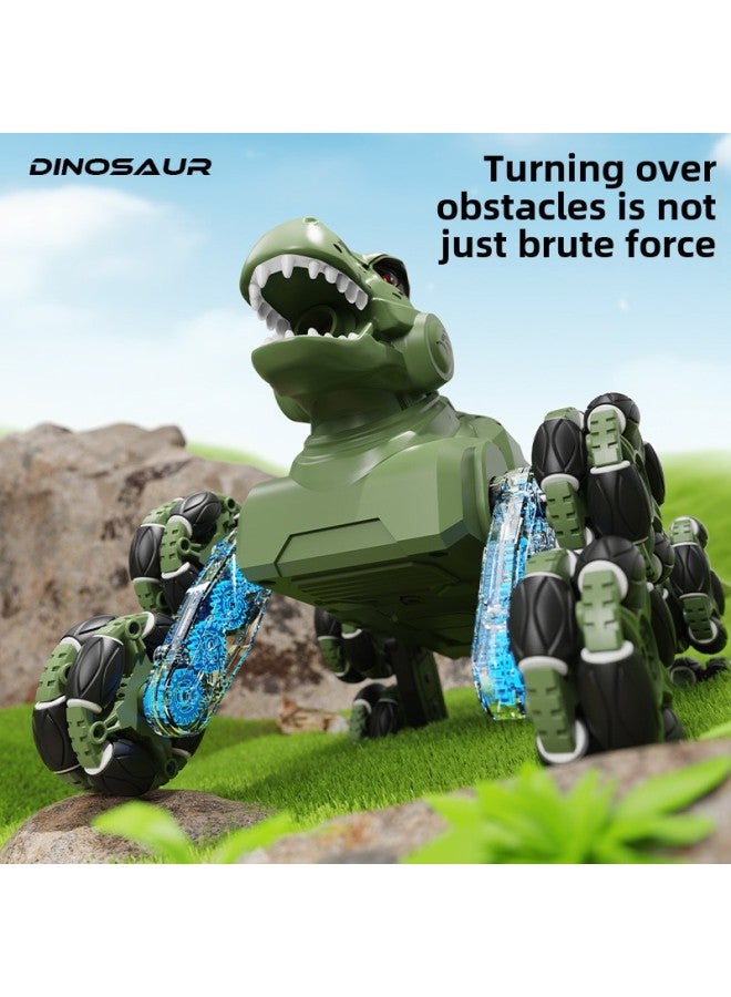 Eight-wheel Dinosaur Stunt Car Spray Swing Arm Deformation Remote Control Car Children's Tyrannosaurus Rex Four-wheel Drive Climbing Off-road Vehicle-Color:TCS17 Coffee Brown  Eight Wheel Stunt Car-Proportion:3 Batteries  - Image 5
