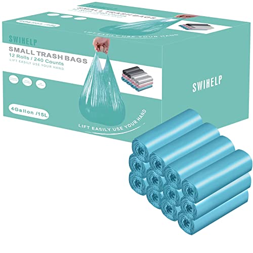 SWIHELP Small Trash Bags 240 Count Garbage Bags SWIHELP Waste Basket Liners for Bathroom, Kitchen,Bedroom, Office Pet Car 15 Liter Trash Can 4 Gallon… - Image 1