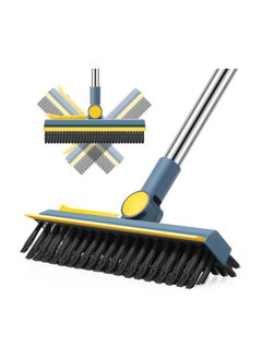 Hihonor 3 in 1 Floor Scrub Brush with Long Handle 44.5'' Cleaning Brush Stiff Bristle Brush Mop Swivel Head Brush Broom Floor Brush Scrubber for Cleaning Patio Bathroom Garage Kitchen (Dark Blue)  - Image 1