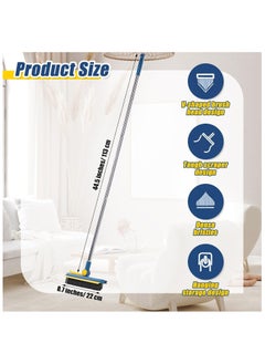 Hihonor 3 in 1 Floor Scrub Brush with Long Handle 44.5'' Cleaning Brush Stiff Bristle Brush Mop Swivel Head Brush Broom Floor Brush Scrubber for Cleaning Patio Bathroom Garage Kitchen (Dark Blue)  - Image 2