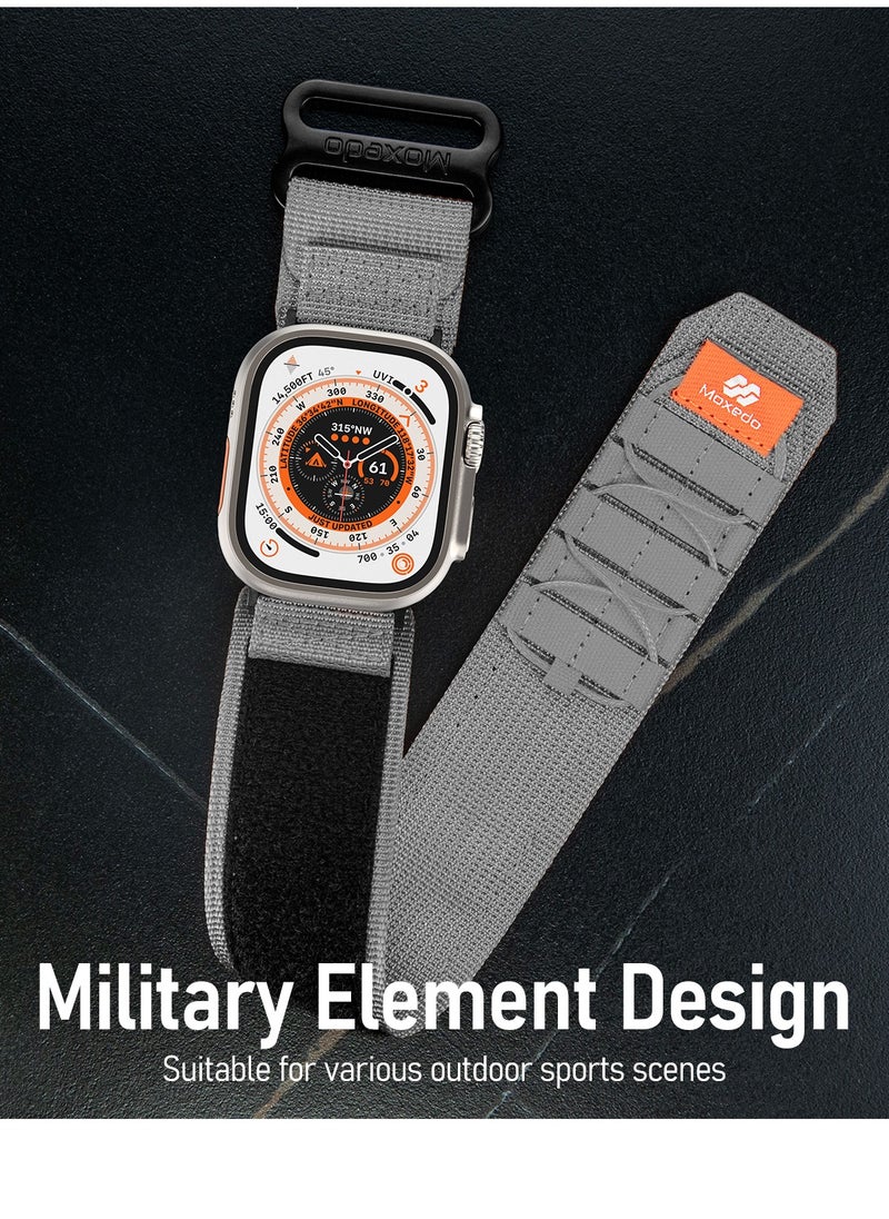 Moxedo - Moxedo Tactical Sports Rugged Strap Breathable Nylon Braided Compatible with Apple Watch Band Series 8,7,6,5,4,3,2,1,SE Ultra Woven Loop Design for 44mm,45mm,49mm (Grey) - Image 1