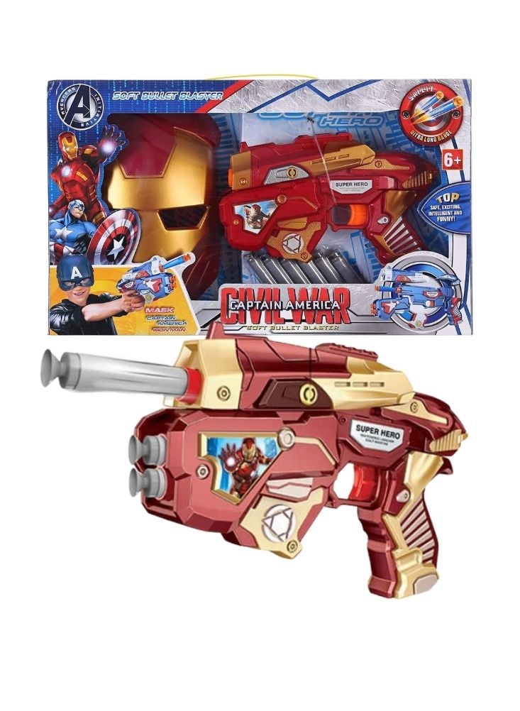 أفينجيرز مسدس لعبة أفنجرز آيرون هيرو ذو الرصاصات الناعمة مع سهام إسفنجية، مجموعة ألعاب آمنة للأطفال من عمر 6 سنوات فما فوق. - Image 1