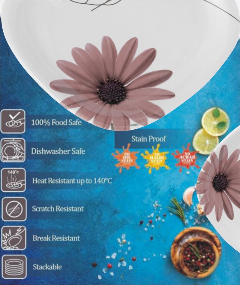 EVAWARE INTERNATIONAL طقم عشاء إيفوار إنترناشيونال من الميلامين 30 قطعة مقاوم للحرارة 6 أطباق كاملة / 6 أطباق ربع / 12 وعاء / 6 ملاعق تصميم أبيض - Image 3