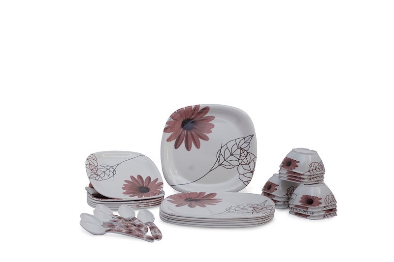 EVAWARE INTERNATIONAL طقم عشاء إيفوار إنترناشيونال من الميلامين 30 قطعة مقاوم للحرارة 6 أطباق كاملة / 6 أطباق ربع / 12 وعاء / 6 ملاعق تصميم أبيض - Image 1