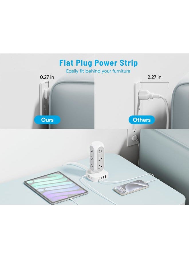 TenTrend 10ft Flat Plug Power Strip Tower, 40W Total Fast Charging Station, Dual PD 20W, USB-C Surge Protector with 12 AC Outlets and 8 USB Ports (4 USB C - Image 4