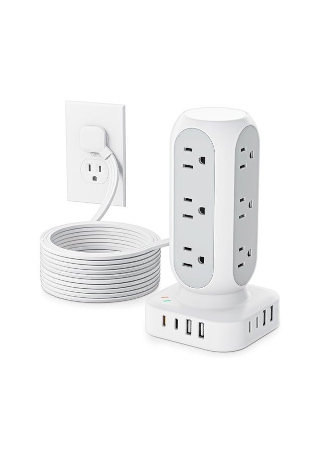 TenTrend 10ft Flat Plug Power Strip Tower, 40W Total Fast Charging Station, Dual PD 20W, USB-C Surge Protector with 12 AC Outlets and 8 USB Ports (4 USB C - Image 1