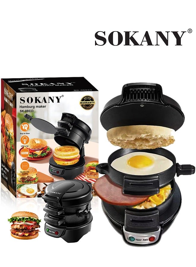 sokany Breakfast Sandwich Maker with Egg Cooker Ring,Customize Ingredients, Multifunctional Burger Press Machine,Non-Stick Coated Plates & Indicator Light,Perfect for English Muffins, Hamburgers,Croissants, Mini Waffles,SK-08033  - Image 1