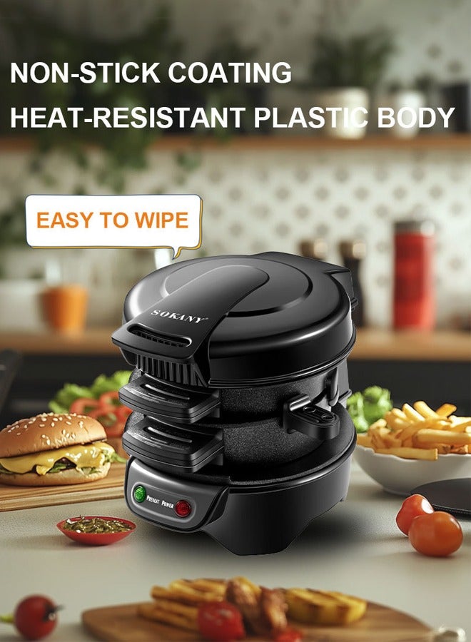 sokany Breakfast Sandwich Maker with Egg Cooker Ring,Customize Ingredients, Multifunctional Burger Press Machine,Non-Stick Coated Plates & Indicator Light,Perfect for English Muffins, Hamburgers,Croissants, Mini Waffles,SK-08033  - Image 5
