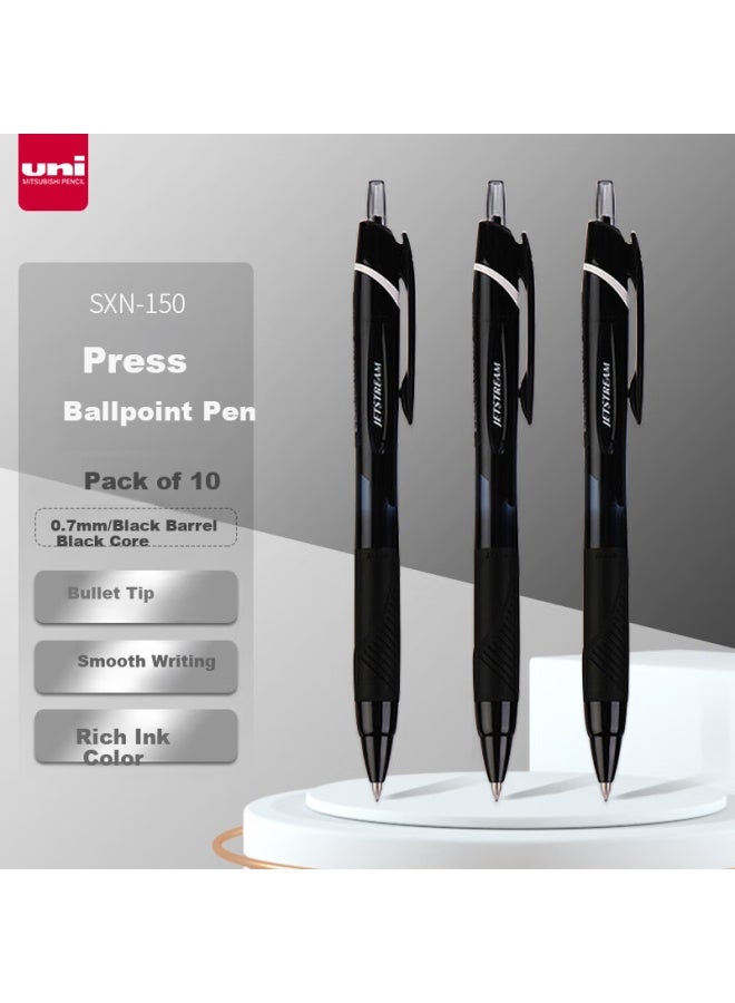 Uni Jetstream Series Retractable Ballpoint Pen Sxn-150, Smooth Writing, Student Office Pen, 0.7mm, Black Barrel With Black Ink, Pack Of 10 - Image 1