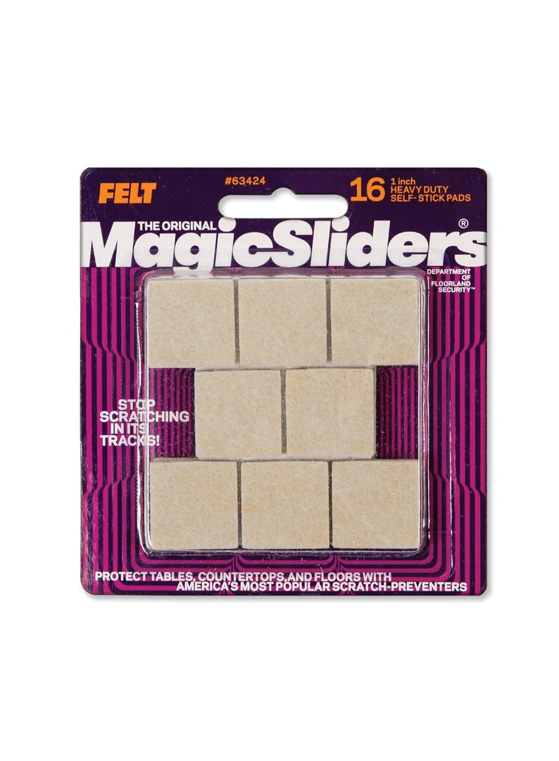 Magic Sliders Self-Stick Felt Pads – 16 Pack, 1 Inch Heavy Duty Square Anti-Scratch Pads