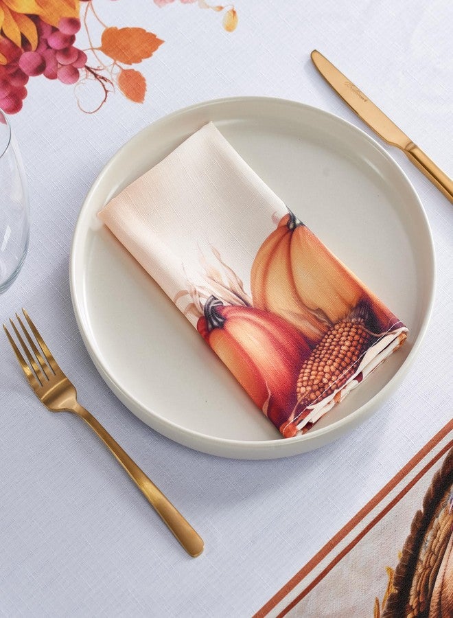 Kadut Thanksgiving Fall Harvest Turkey Cloth Napkins (17x17 Inch) Set of 4 | Heavy Duty Fabric | Stain Proof Napkins for Harvest, Holiday, Fall, Parties, Christmas - Image 1