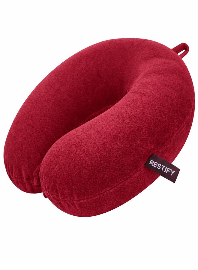 Restify Memory Foam Travel Neck Pillow - U Shape Soft Velvet Fabric Head & Neck Support Cushion for Aeroplane, Car & Office | Portable Sleeping Pillow Set for Men & Women (Maroon) - Image 1