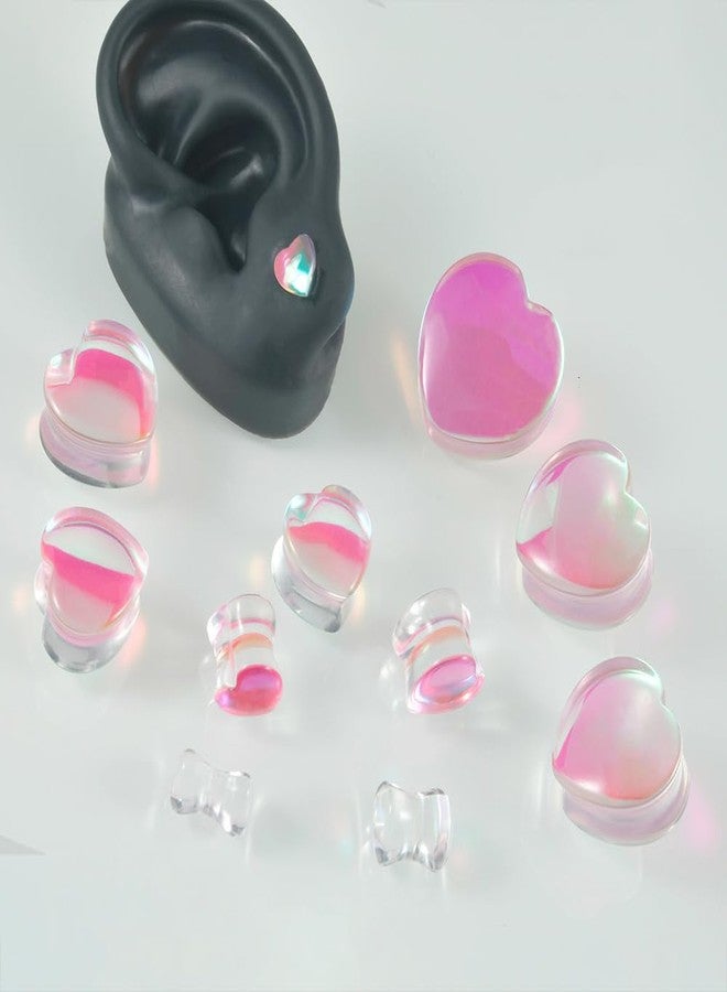Izpack Pink Heart Glass Ear Plugs Tunnels Double Flared Saddle Expander Stretcher Ears Gauge Plug Piercing Body Jewelry for Women Men Unisex (0g(8mm)) - Image 3