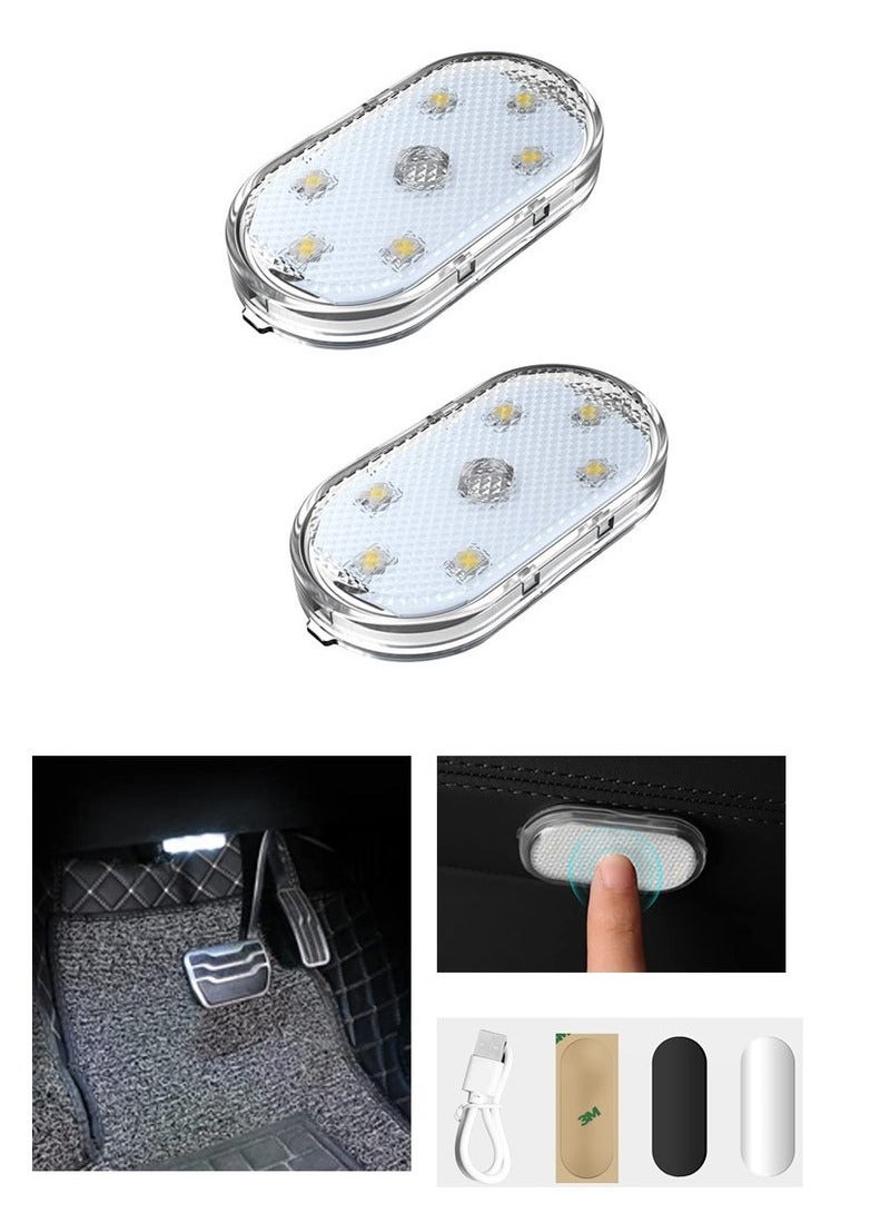 Generic 2 PCS Car Led Lights Interior,White Ambient Lighting Car Interior,USB Rechargeable, Touch Wireless Car Light with 6 Bright LED Lamp Beads, Led Night Light for Car Decor  - Image 1