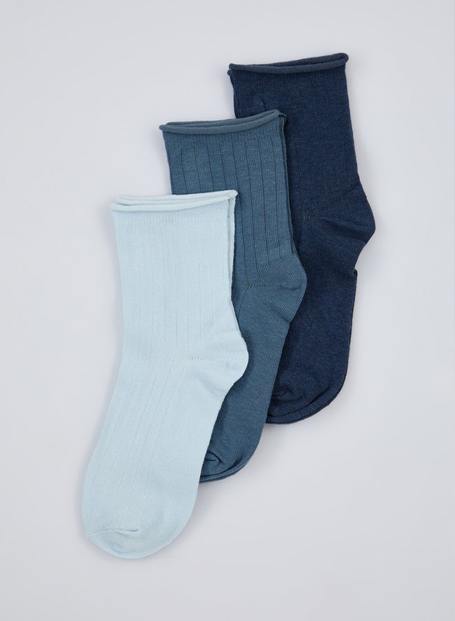 Blue Multicolor 3-Pack Cotton Elastic/Non-Tracing Knitted Ankle Socks