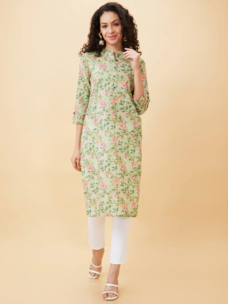 globus Women Floral Printed Straight Calf Length Kurta