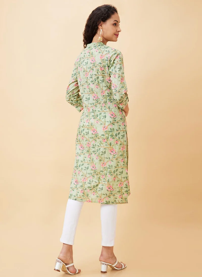 globus Globus Women Floral Printed Straight Calf Length Kurta