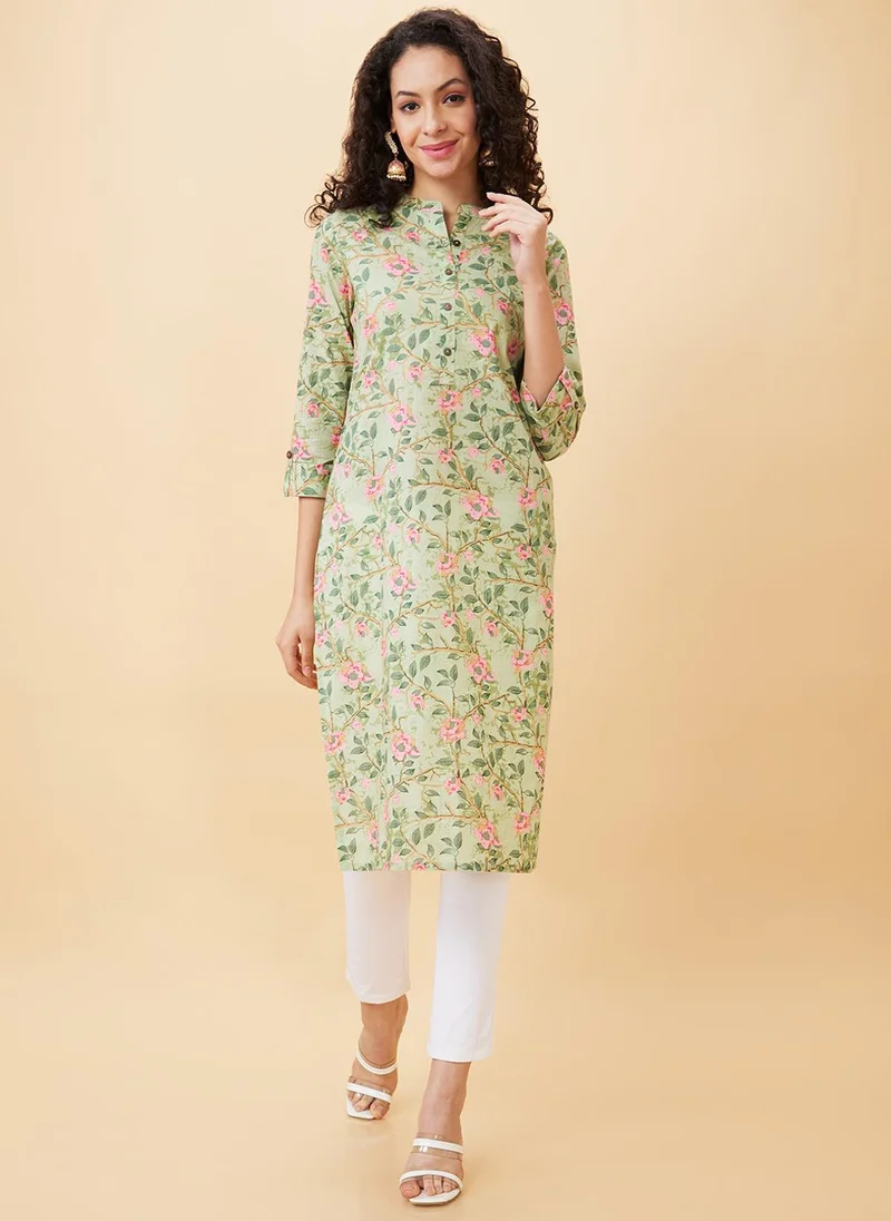 globus Globus Women Floral Printed Straight Calf Length Kurta
