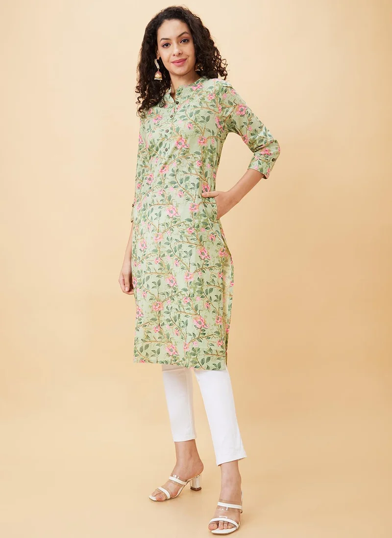 globus Globus Women Floral Printed Straight Calf Length Kurta