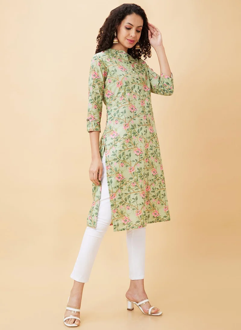 globus Globus Women Floral Printed Straight Calf Length Kurta