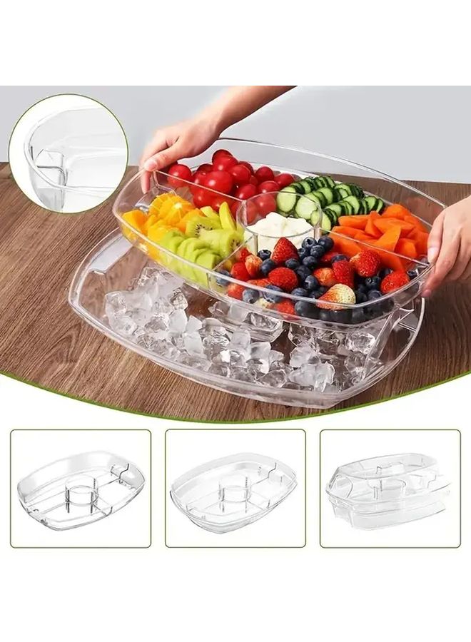 3 Piece Set Refrigerated Serving Tray With Lid Ice Tongs Salad Plate Dishwasher Safe - Image 1