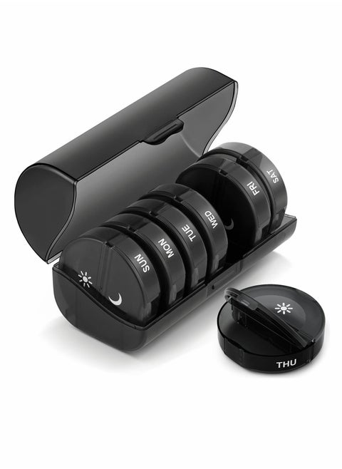 Pill Organizer 2 Times a Day, Weekly AM PM Pill Box, Large Capacity 7 Day Pill Cases for Pills/Vitamin/Fish Oil/Supplements (Black)