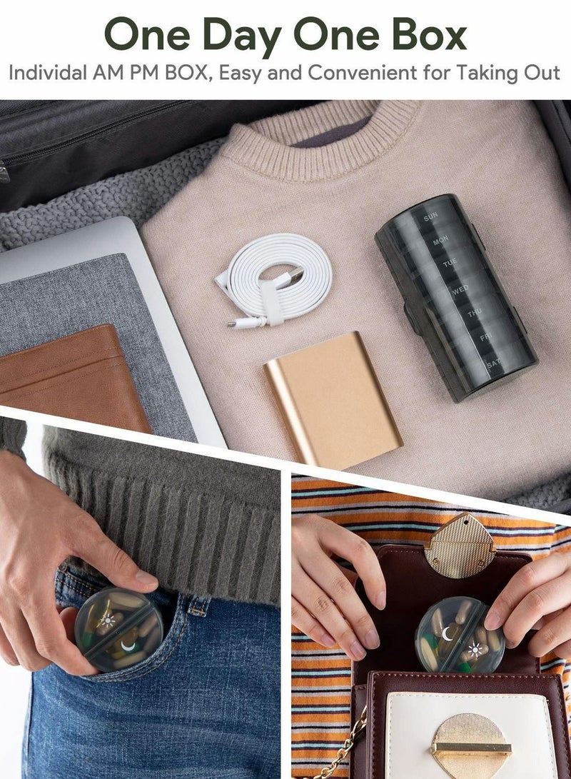 Excefore Pill Organizer 2 Times a Day, Weekly AM PM Pill Box, Large Capacity 7 Day Pill Cases for Pills/Vitamin/Fish Oil/Supplements (Black) - Image 3