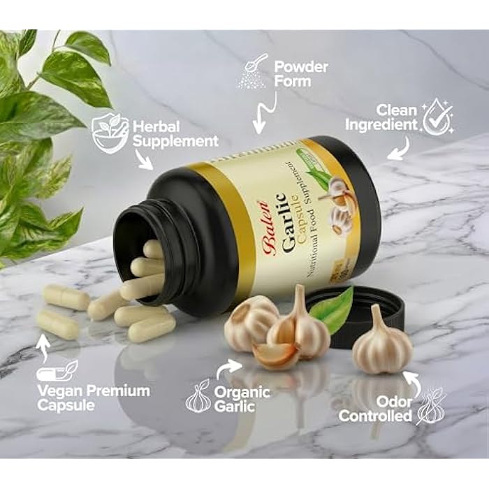 Balen Organic Garlic Powder Capsules 375mg-100 Soft Capsule, Aged Extract Supports, Blood Pressure Stabilizer, Cholesterol Support, Natural Garlic Supplement, Herbal Formule - Image 4