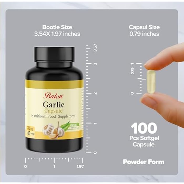 Balen Organic Garlic Powder Capsules 375mg-100 Soft Capsule, Aged Extract Supports, Blood Pressure Stabilizer, Cholesterol Support, Natural Garlic Supplement, Herbal Formule - Image 3