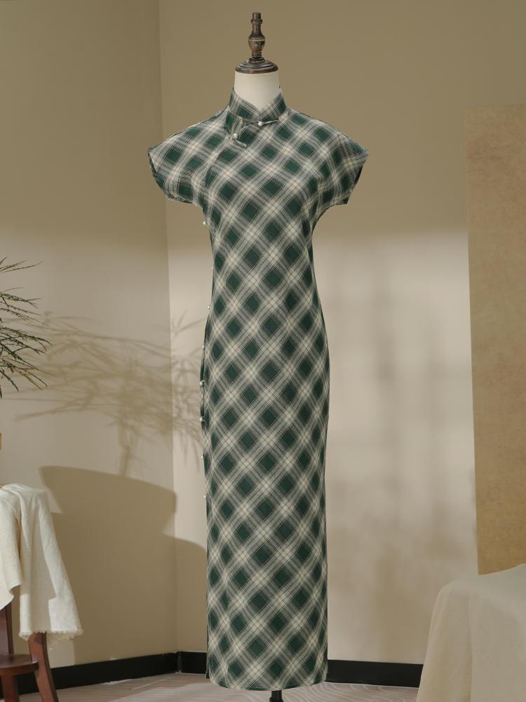 Plaid Cheongsam New Chinese Style Improved Young Girl Elegant Gentle Style Dress Daily Wear - Image 2