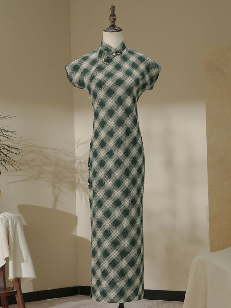 Plaid Cheongsam New Chinese Style Improved Young Girl Elegant Gentle Style Dress Daily Wear - Image 3