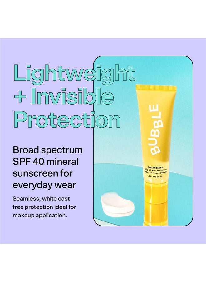 Bubble - Skincare Solar Mate Mineral Face Sunscreen Broad Spectrum Spf 40 - Zinc Oxide Sunscreen With Blue Light Protection & Ginseng Extract - Sheer, Lightweight Coverage With No White Cast (50Ml) - Image 1