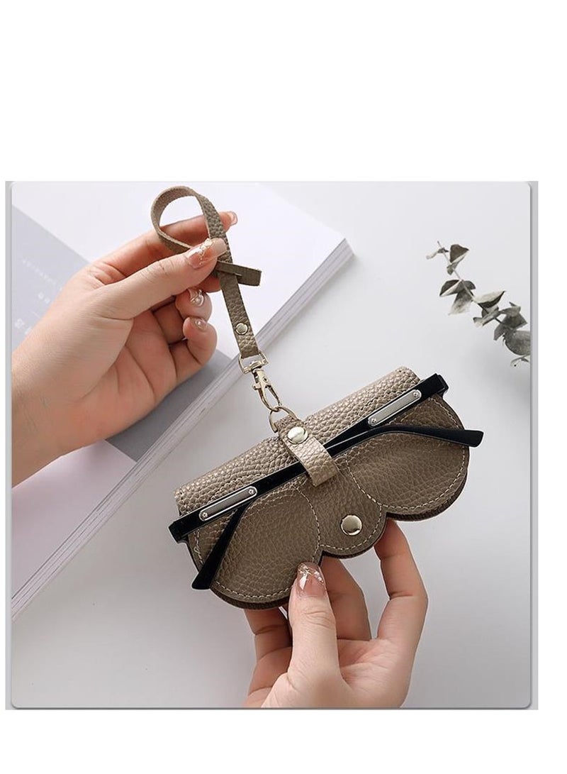 Golden Soft Leather Sunglasses Bag Eyeglass Case,Portable Slim Travel Sunglasses Pouch,Anti-Stress Sun Glasses Storage Bag with Lanyard,Glasses Protective Case,Spectacle Case(Khaki) - Image 3
